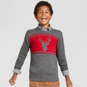 Cat & Jack Gray & Red Reindeer Deer Christmas Holiday Sweater Size XL